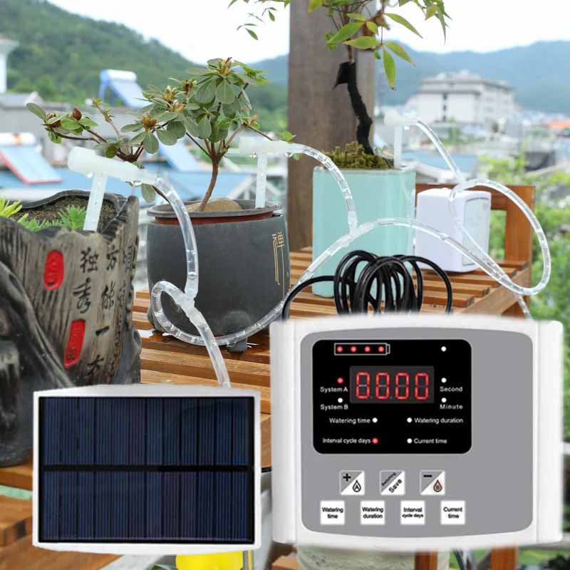 Smart Garden Auk - Automatisches Tropfbewässerungsgerät mit Solarenergie, Doppelpumpe, verstellbares